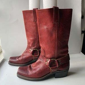 Frye Harness Buckle Biker Moto Riding Boots Women's Size 7 M Red Leather